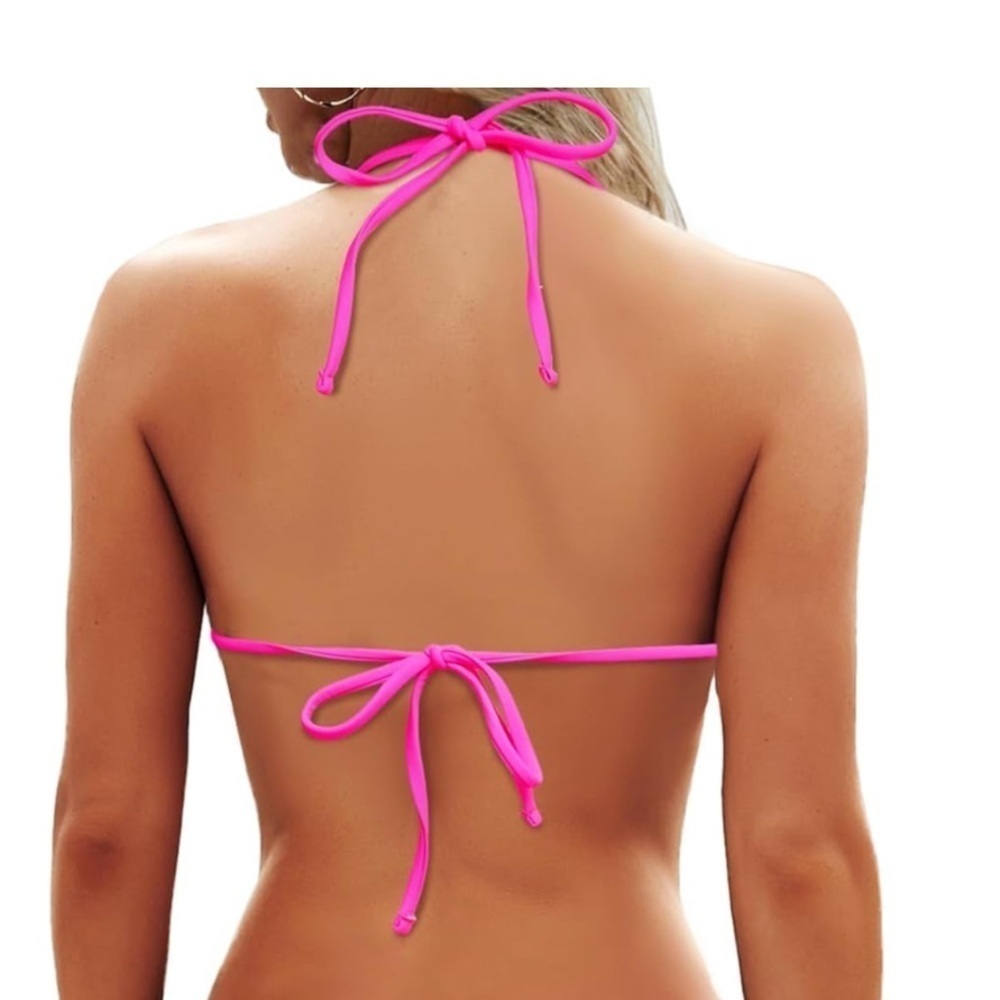 HOLIPICK  Bikini Halter Top with back Tie hot pink size 20W - Picture 2 of 7